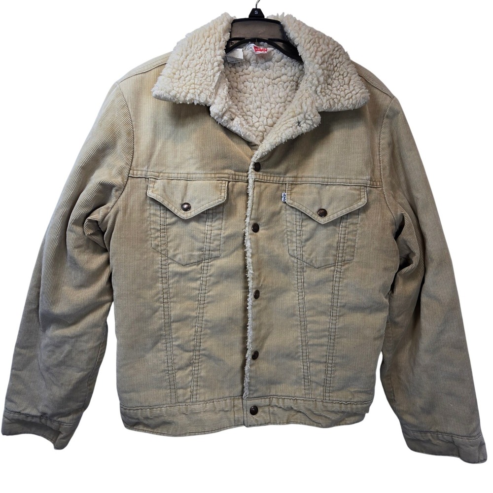 Vintage Levis Corduroy Sherpa Lined Trucker Jacket Mens Large 42 USA 80s Classic